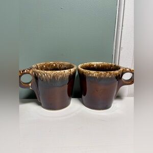 Vtg Hull Pottery O Handle (Set of 2) Coffee Mugs Cup Oven Proof Brown Drip USA